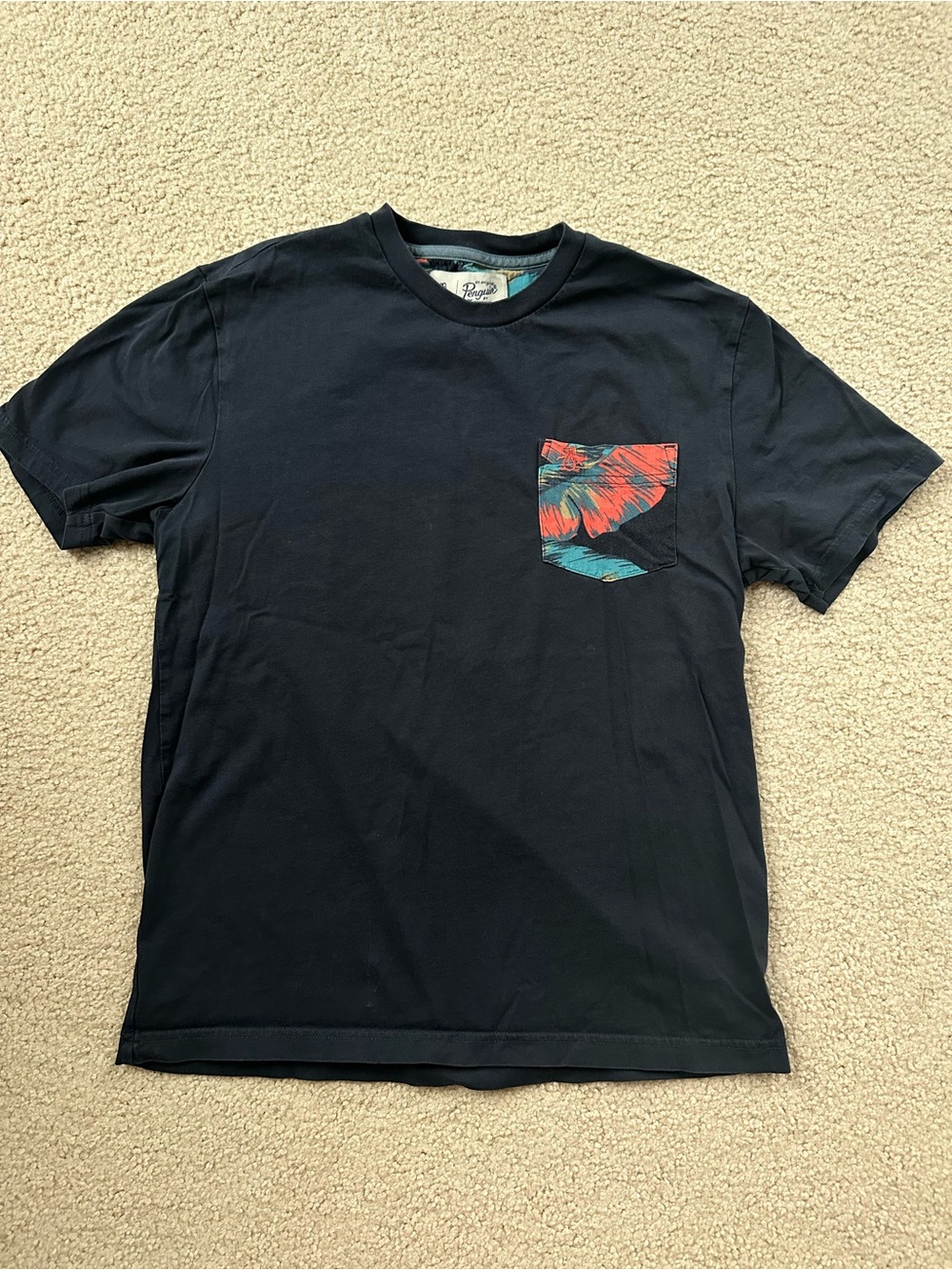 Men's Navy Pocket T-Shirt with Tropical Print